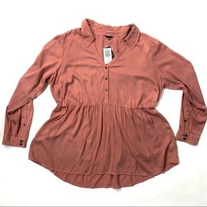 NWT Torrid Coral Pink Twill Peplum Blouse  Tunic Pleated Size 1 Or 14-16